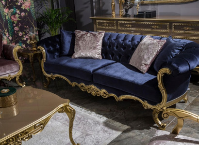 Chesterfield Dreisitzer Sofa in luxuriöser blauer Farbe für das Wohnzimmer 